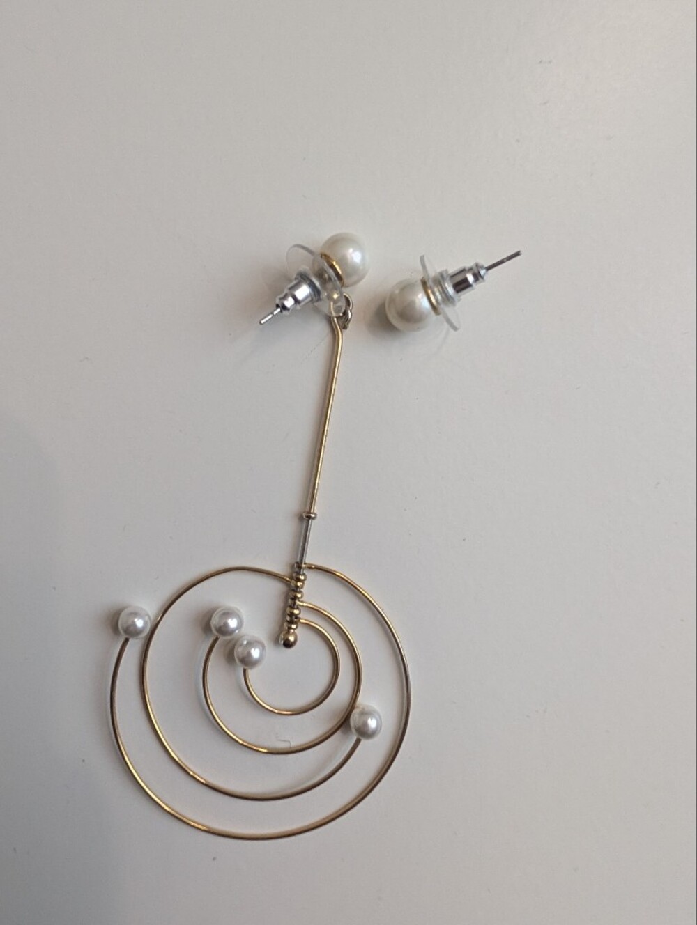 Gold Spiral Pearl Drop Asymmetrical Earrings - Women Jewelry
